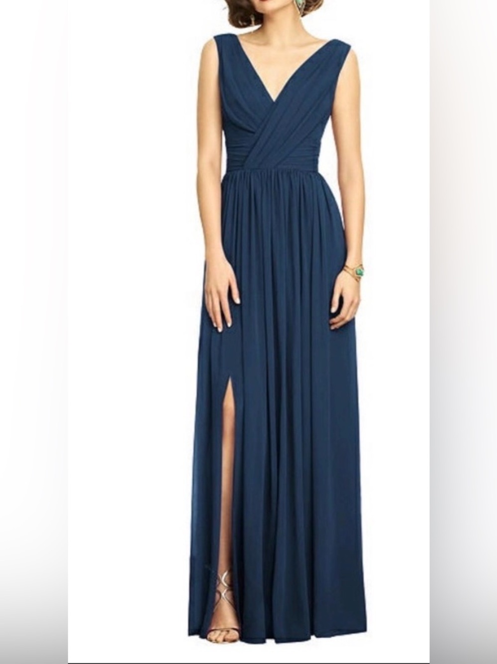 Dessy Collection Sofia Blue  V-Neck Floor-Length Evening Dress